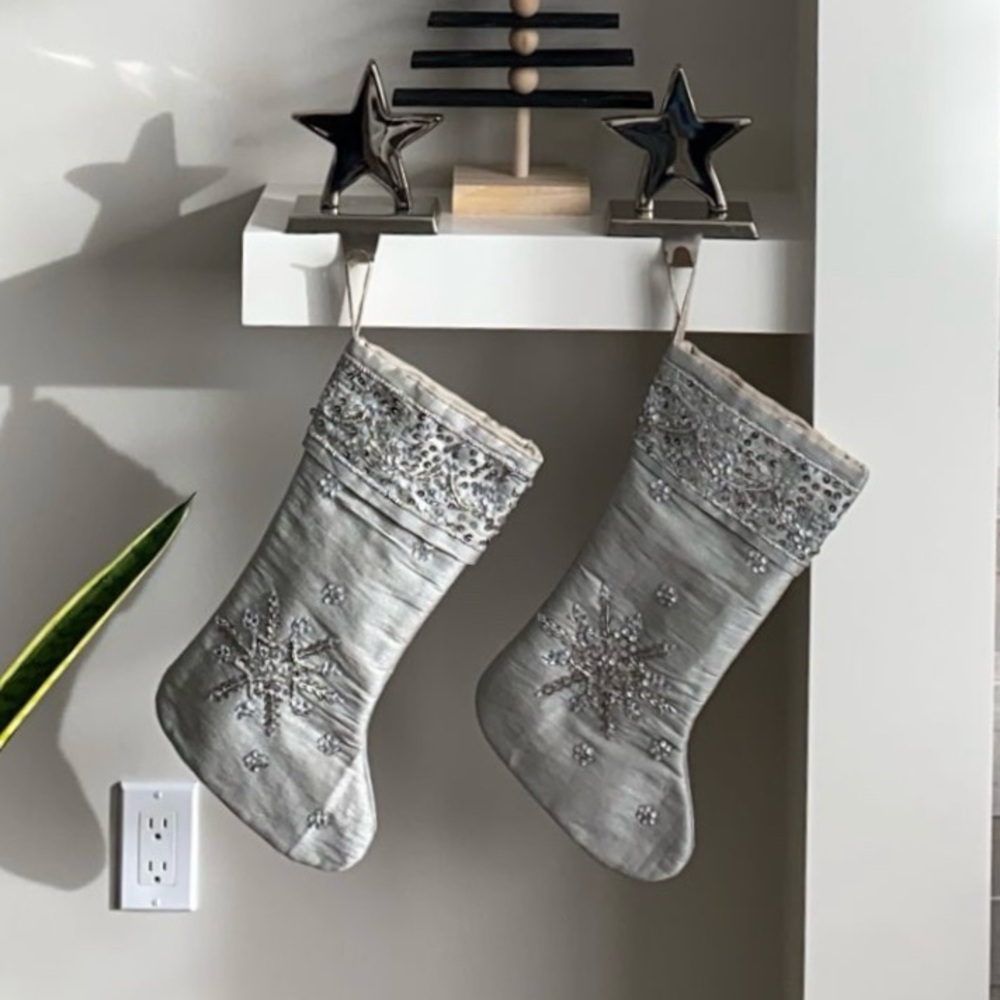 LuxeHabitat Christmas Stockings Silver Set of 2